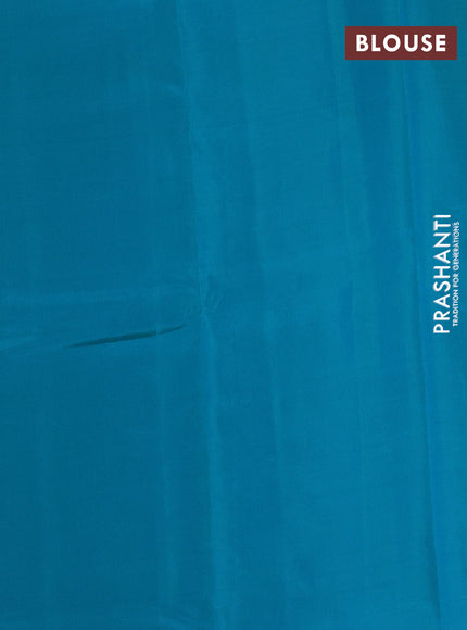 Kanchipuram silk saree yellow and teal green with allover copper zari weaves & buttas in borderless style