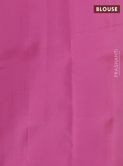 Kanchipuram silk saree yellow and pink with allover copper zari weaves & buttas in borderless style