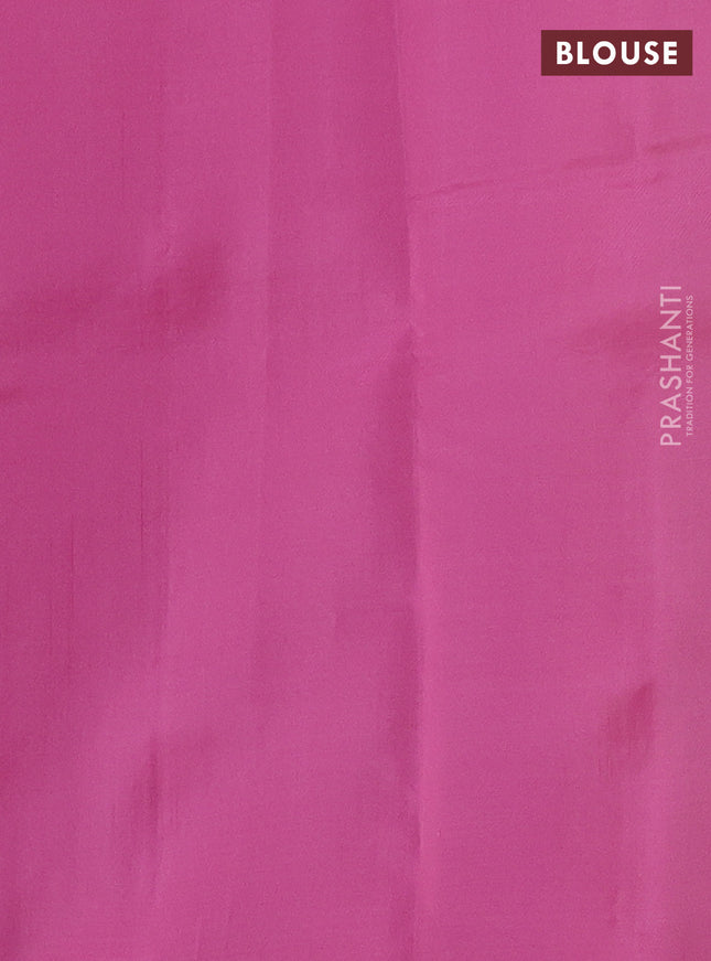 Kanchipuram silk saree yellow and pink with allover copper zari weaves & buttas in borderless style