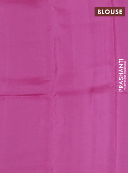 Kanchipuram silk saree teal blue and pink with allover copper zari weaves & buttas in borderless style