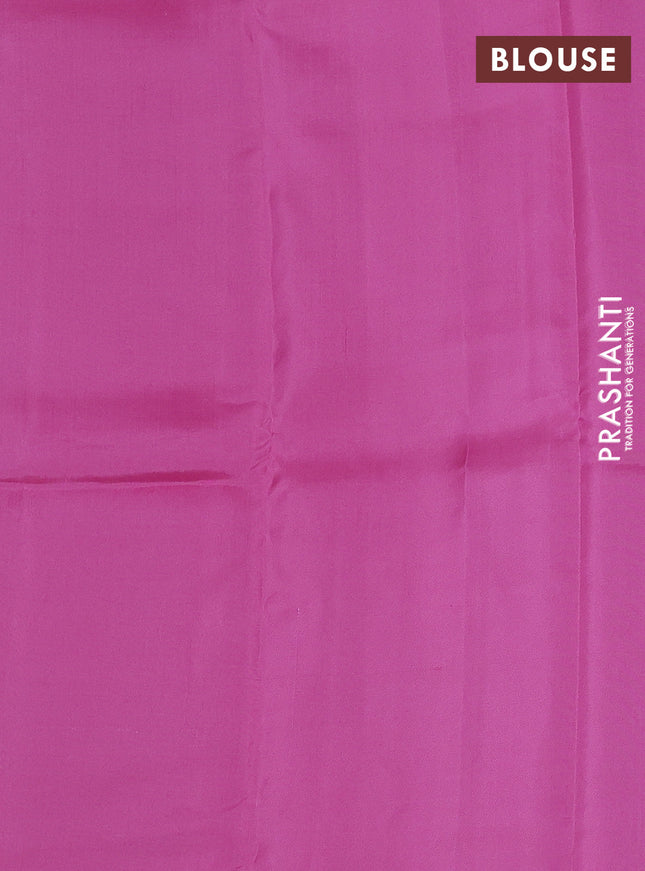 Kanchipuram silk saree teal blue and pink with allover copper zari weaves & buttas in borderless style