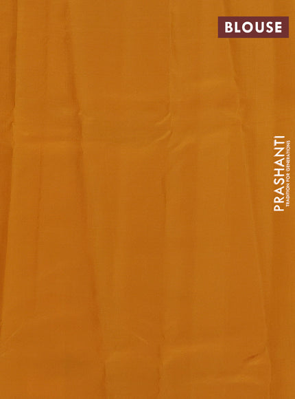 Kanchipuram silk saree mustard yellow with allover zari weaves in borderless style