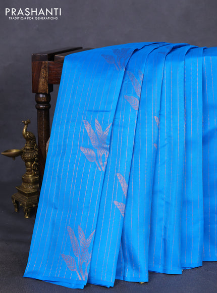 Kanchipuram silk saree purple and dark mustard with allover copper zari weaves in borderless style