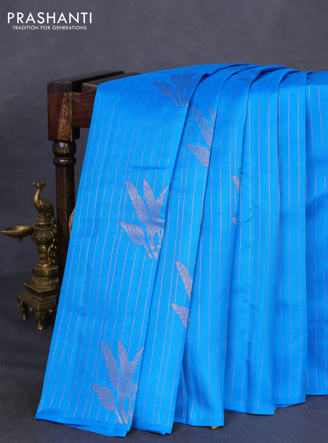 Kanchipuram silk saree purple and dark mustard with allover copper zari weaves in borderless style