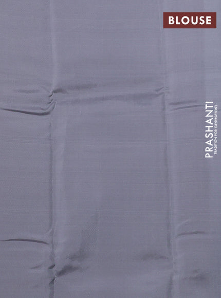 Kanchipuram silk saree teal green and grey with allover copper zari weaves in borderless style