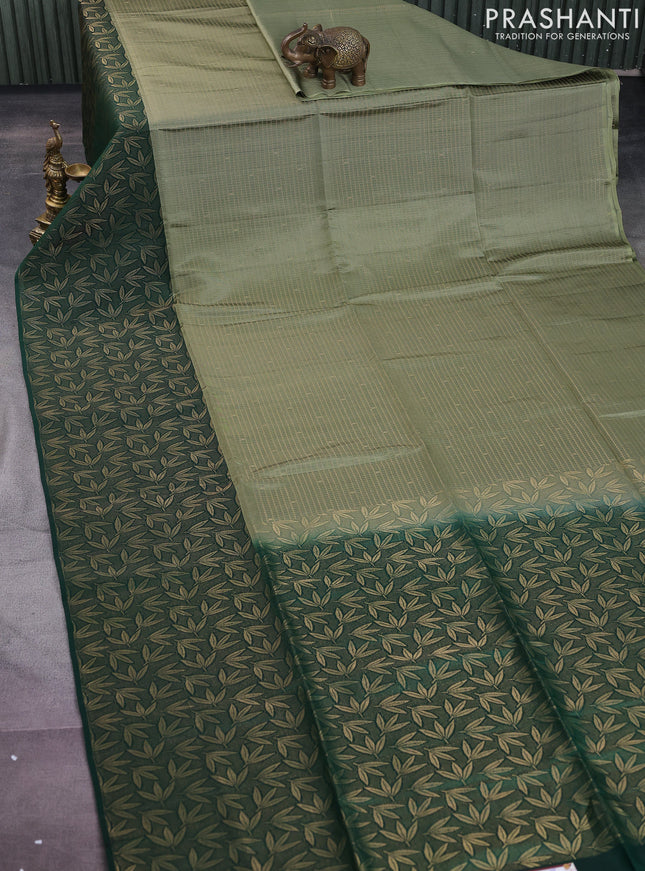 Kanchipuram soft silk saree pastel green and green with allover zari weaves and rich zari woven border