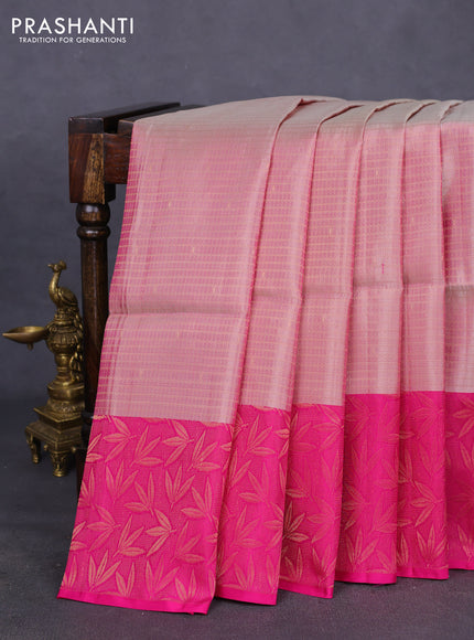 Kanchipuram soft silk saree pastel pink and pink with allover zari weaves and rich zari woven border