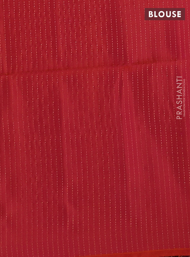 Kanchipuram soft silk saree cs blue and dual shade of pinkish orange with allover zari weaves in borderless style