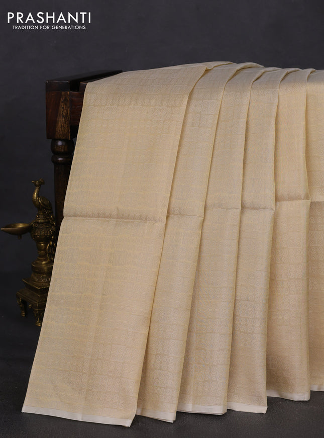 Kanchipuram soft silk saree cream and maroon with allover zari woven brocade weaves in borderless style