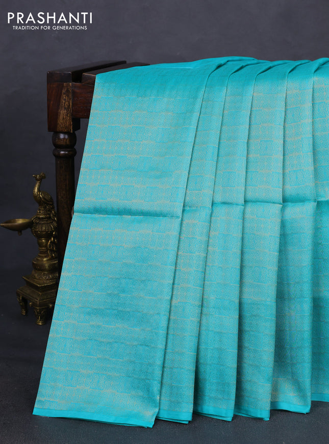 Kanchipuram soft silk saree teal blue and maroon with allover zari weaves & buttas in borderless style