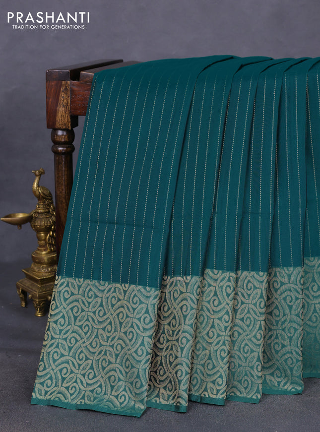 Kanchipuram soft silk saree peacock green with allover zari weaves in borderless style