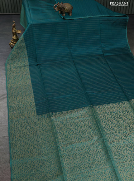 Kanchipuram soft silk saree peacock green with allover zari weaves in borderless style