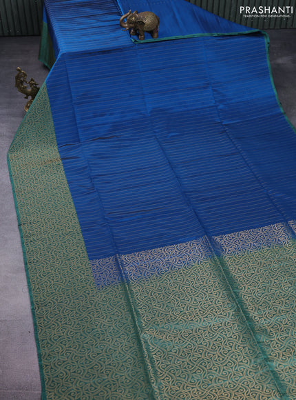 Kanchipuram soft silk saree peacock blue and pastel green with allover zari weaves and pining border