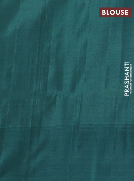 Kanchipuram soft silk saree peacock blue and pastel green with allover zari weaves and pining border