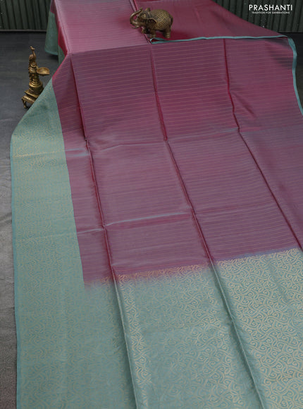 Kanchipuram soft silk saree dual shade of pink and pastel green with allover zari weaves and zari woven border