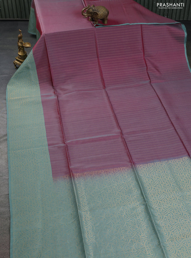 Kanchipuram soft silk saree dual shade of pink and pastel green with allover zari weaves and zari woven border