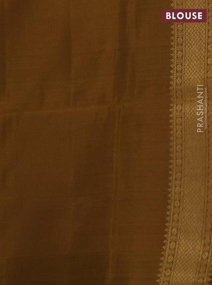 Kanchipuram soft silk saree pastel purple and dark mustard with zari woven buttas and zari woven butta border