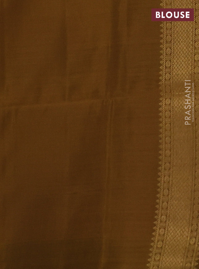 Kanchipuram soft silk saree pastel purple and dark mustard with zari woven buttas and zari woven butta border