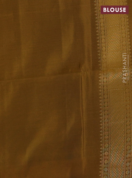 Kanchipuram soft silk saree black and dark mustard with zari woven buttas and zari woven butta border