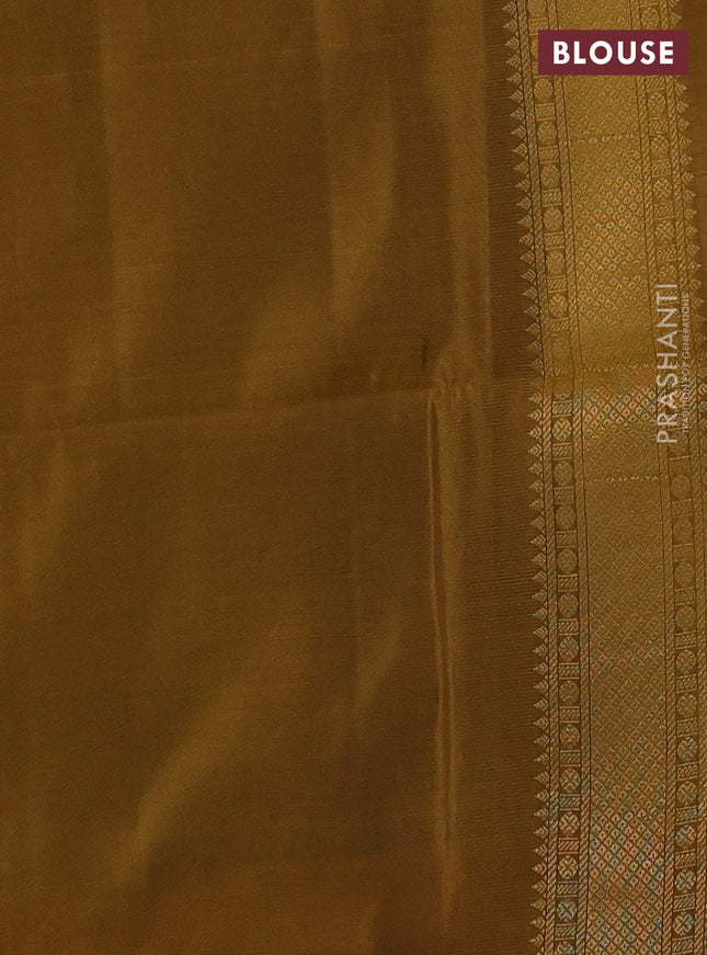 Kanchipuram soft silk saree black and dark mustard with zari woven buttas and zari woven butta border
