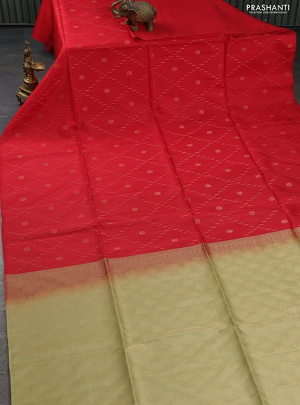 Kanchipuram soft silk saree red and pista green with zari woven buttas in borderless style