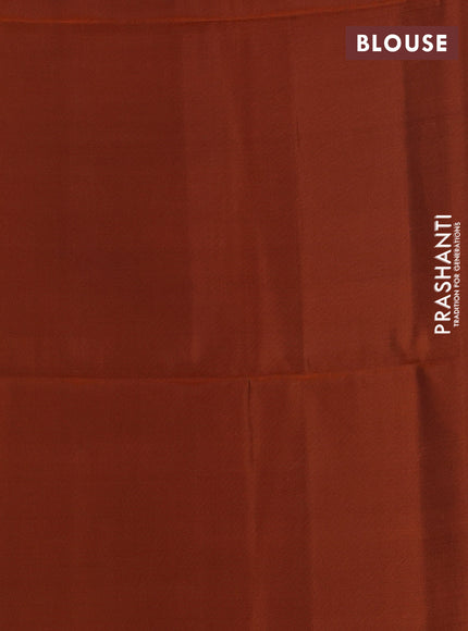 Kanchipuram soft silk saree peacock green and orange with zari woven buttas and zari woven butta border