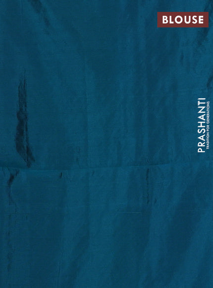 Kanchipuram soft silk saree grey and teal blue with allover zari weaves and zari woven border