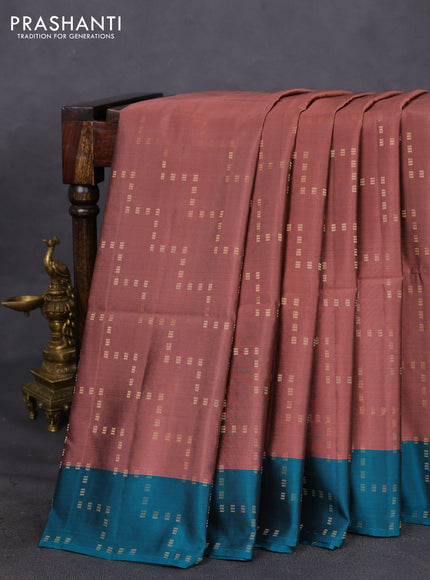 Kanchipuram soft silk saree pastel maroon and teal blue with allover zari weaves and zari woven border
