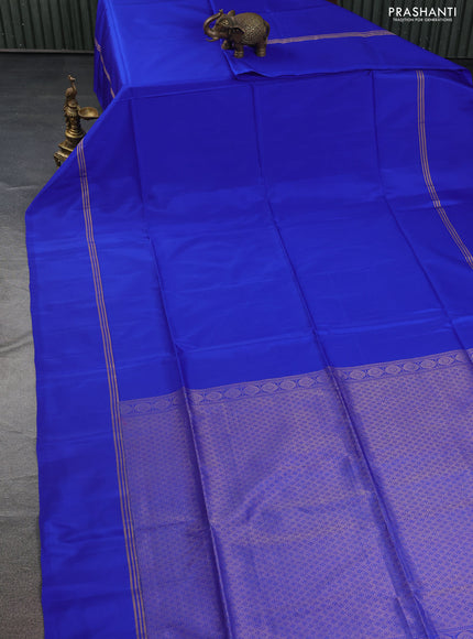 Kanchipuram soft silk saree royal blue with plain body and zari woven simple border