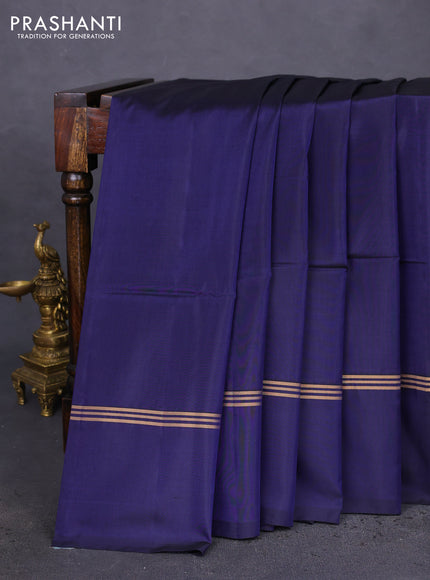 Kanchipuram soft silk saree navy blue with plain body and zari woven simple border