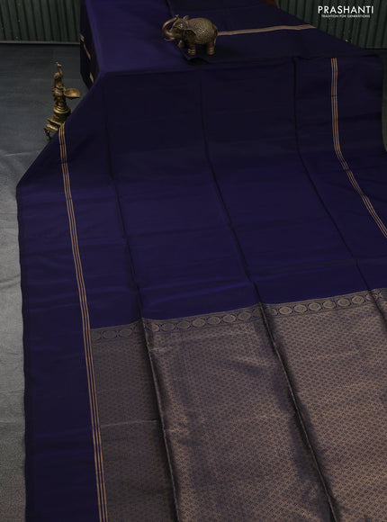 Kanchipuram soft silk saree navy blue with plain body and zari woven simple border
