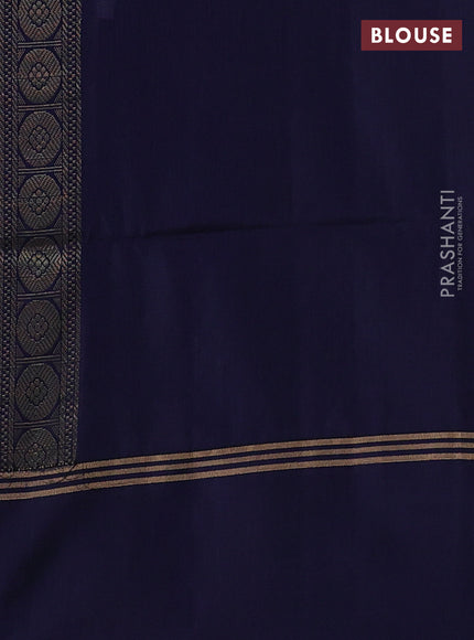 Kanchipuram soft silk saree navy blue with plain body and zari woven simple border