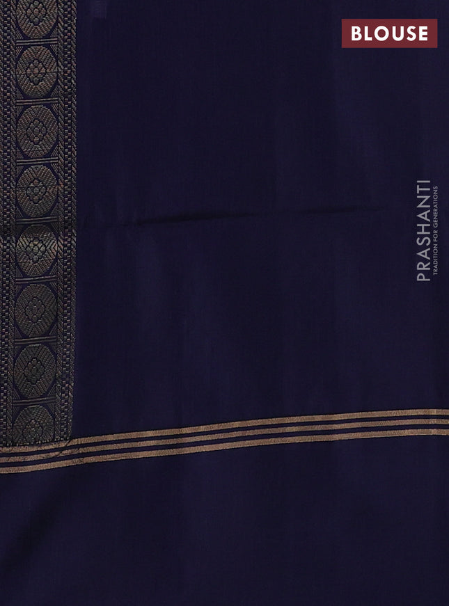 Kanchipuram soft silk saree navy blue with plain body and zari woven simple border