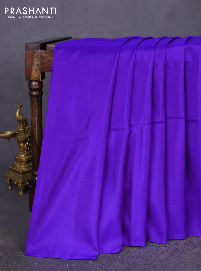 Kanchipuram soft silk saree blue and pink with plain body in borderless style