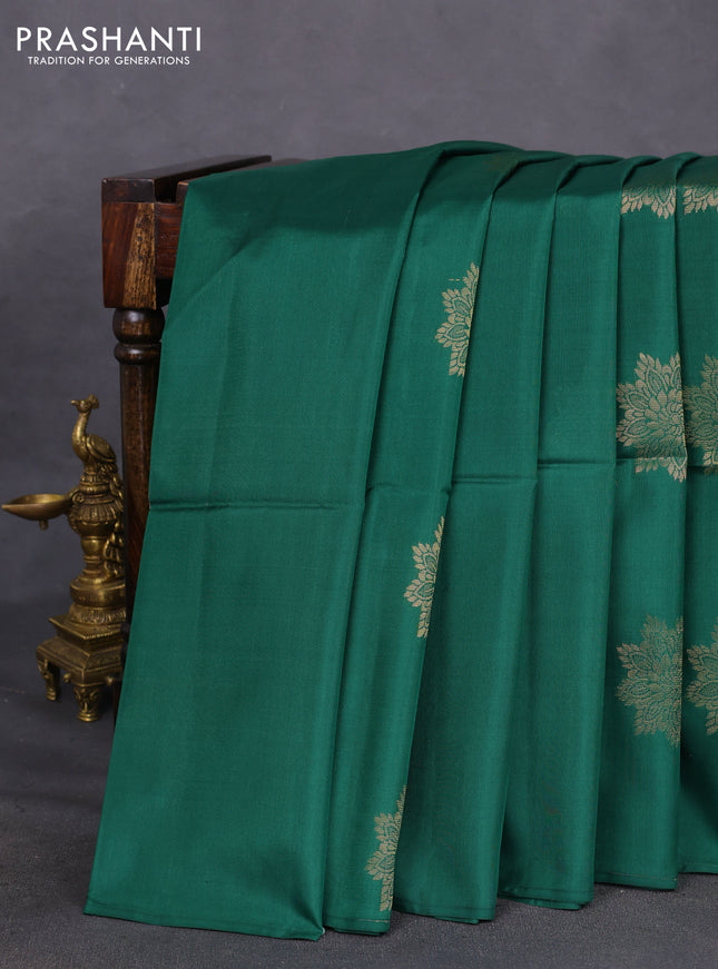 Kanchipuram soft silk saree green with zari woven buttas in borderless style