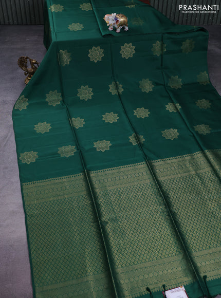 Kanchipuram soft silk saree green with zari woven buttas in borderless style
