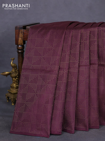 Kanchipuram soft silk saree deep wine shade and cs blue with allover zari weaves in borderless style