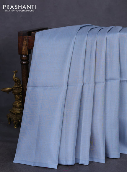 Kanchipuram soft silk saree grey and dual shade of pinkish orange with allover zari weaves in borderless style