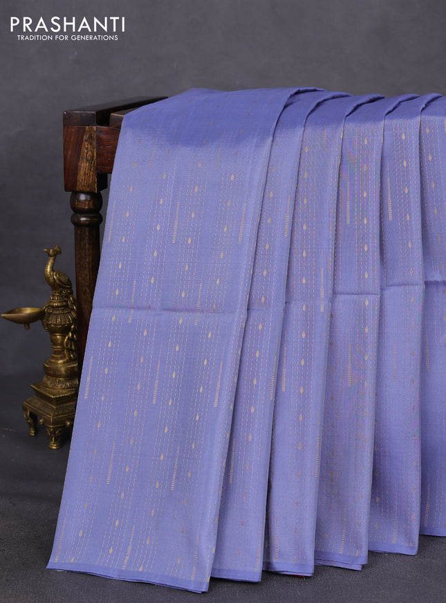 Kanchipuram soft silk saree bluish grey and maroon with allover zari weaves in borderless style