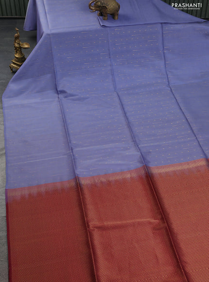 Kanchipuram soft silk saree bluish grey and maroon with allover zari weaves in borderless style