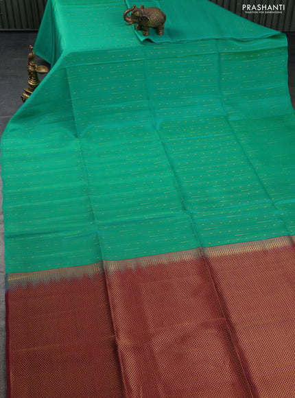 Kanchipuram soft silk saree teal green and maroon with allover zari weaves in borderless style