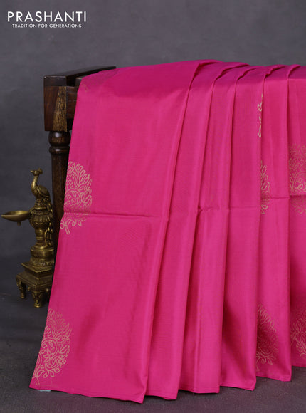Kanchipuram soft silk saree pink and deep maroon with zari woven buttas in borderless style