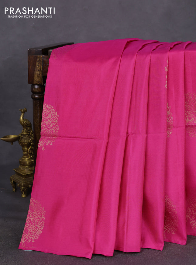 Kanchipuram soft silk saree pink and deep maroon with zari woven buttas in borderless style