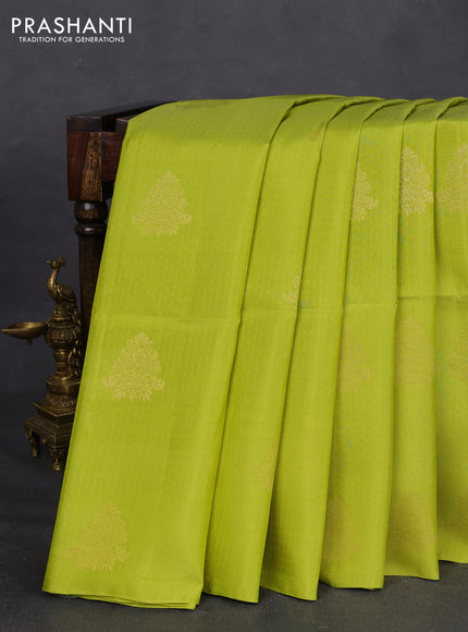 Kanchipuram soft silk saree light green and dark green with allover zari weaves & buttas in borderless style
