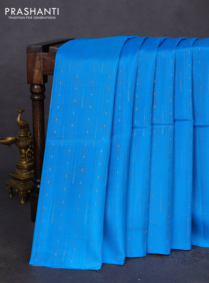 Kanchipuram soft silk saree blue and cream with allover zari weaves & buttas in borderless style