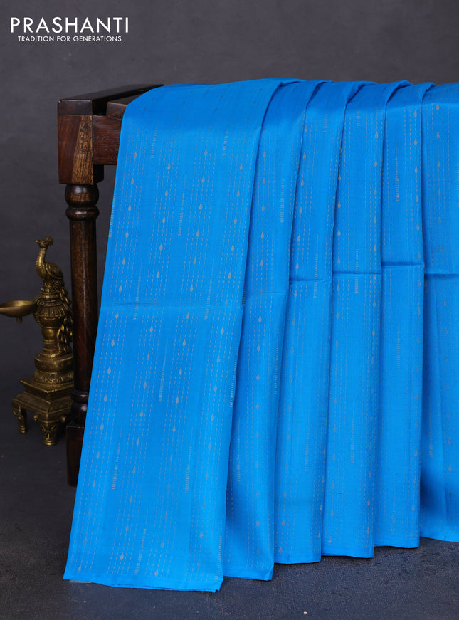 Kanchipuram soft silk saree blue and cream with allover zari weaves & buttas in borderless style