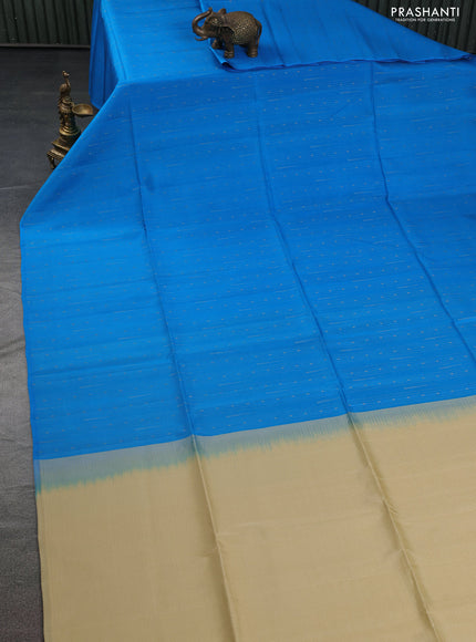 Kanchipuram soft silk saree blue and cream with allover zari weaves & buttas in borderless style