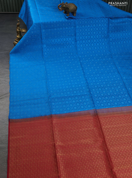 Kanchipuram soft silk saree cs blue and dark pink with allover self emboss & zari buttas in borderless style