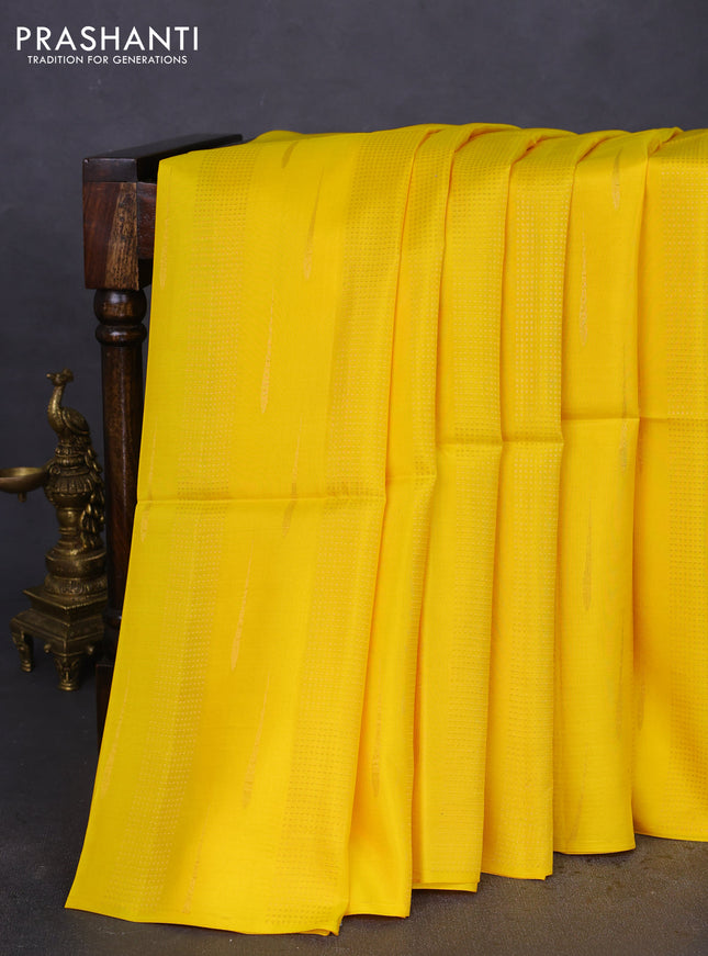 Kanchipuram soft silk saree yellow and peach pink with allover zari weaves & buttas in borderless style