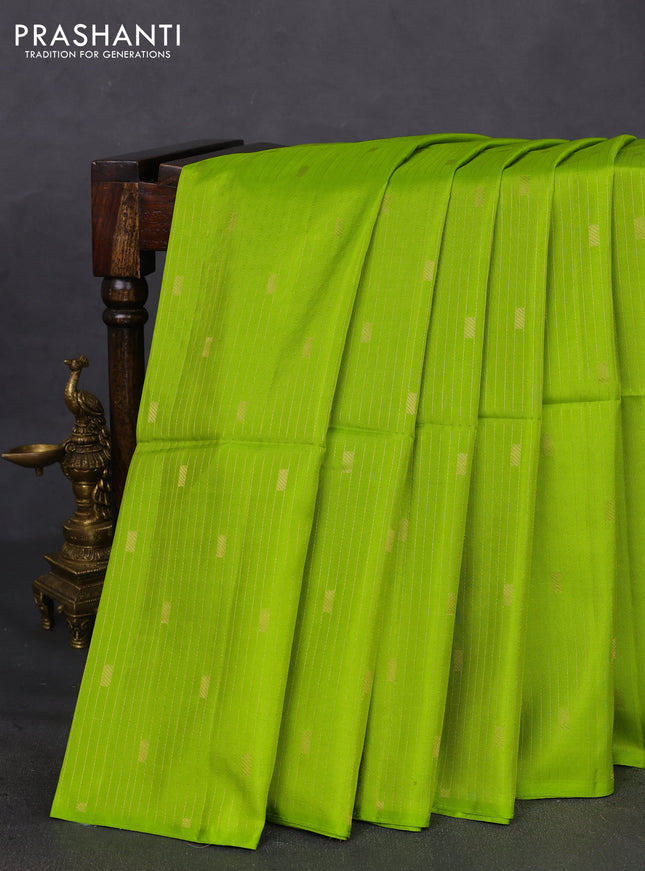 Kanchipuram soft silk saree light green and purple in borderless style Borderless style